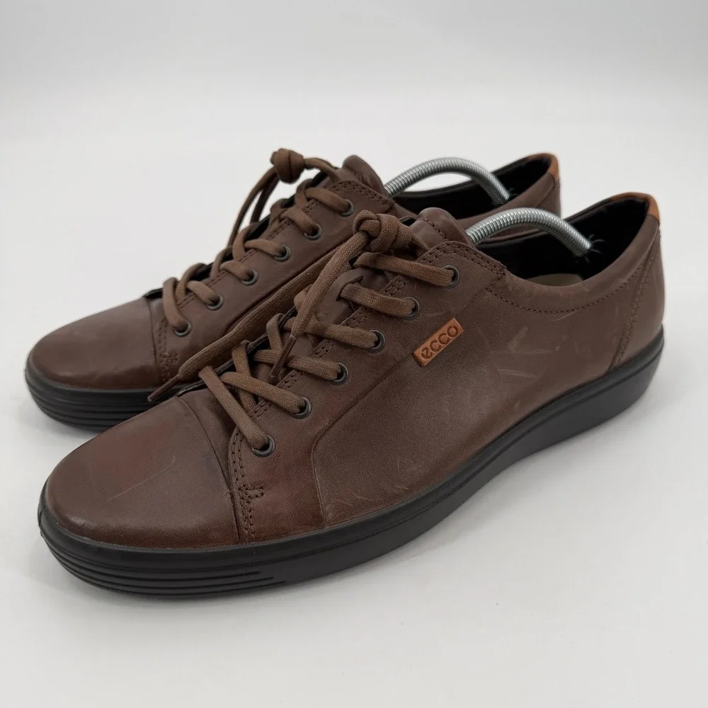 ECCO Soft 7 Mens Brown Leather Low Top Sneakers Casual Shoes Size 48 Scandi